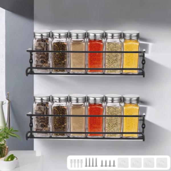 2pcs Spice Herb Jar Rack Holder For Kitchen Door Cupboard Storage Wall Mounted