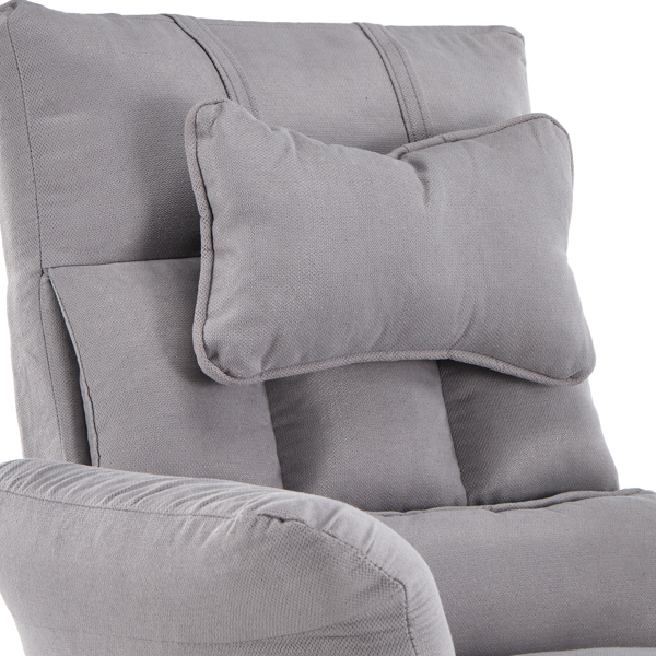 Accent Chair with Ottoman, Linen Fabric, PP Cotton Filled, Solid Wood Legs