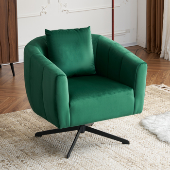 360° Swivel Accent Chair, Modern Velvet Fabric Living Room Armchair, Comfy Wide Upholstered with Fluffy Cushion and Metal Legs, Barrel Chairs for Living Room, Lounge, Office Green