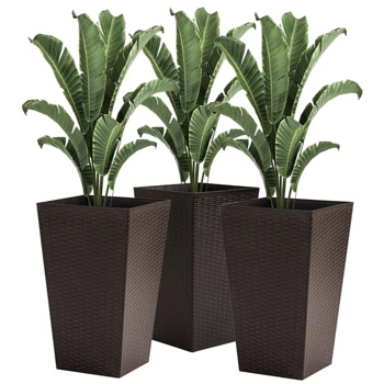 3 PCS Indoor Planters with Drainage Hole  Brown