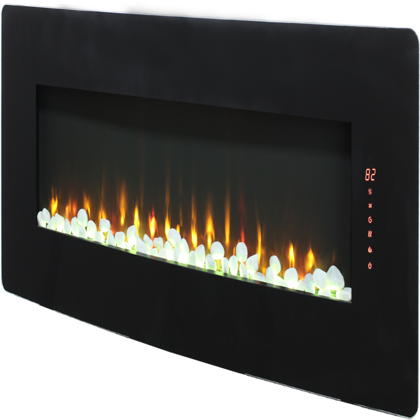 48 inch Curved Front Wall Mounted Electric Fireplace with remote and multi color flame & emberbed