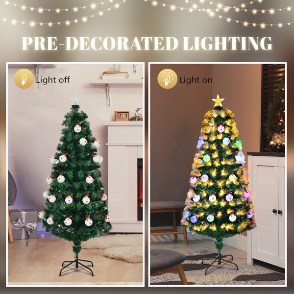 4 FT Pre-lit Fiber Optic Christmas Tree, Artificial Xmas Tree with Lighted Top Star and Snowflakes, Multicolor LEDs, Holiday Xmas Decoration Tree for Home Office Store Party, Green