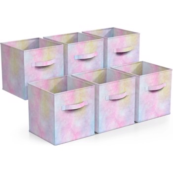 Colorful Cube Storage Bins, Set of 6 Foldable Collapsible Storage Box with Handles, 11\\" Fabric Storage Cubes Organizers for Shelves, Pink