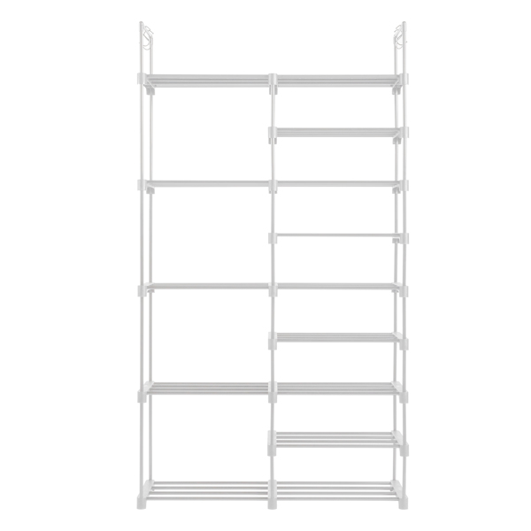 FCH Double row 9 layers with handles Non-woven shoe rack Iron pipe + PP pad + plastic 85.7*29.8*158cm White