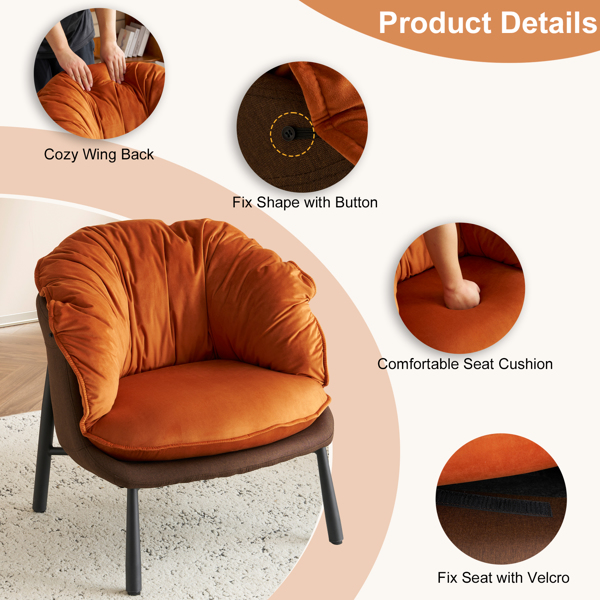 Velvet Accent Chair Barrel Chair with Metal Legs Modern Comfy Armchair Accent Reading Chair for Living Room, Bedroom, Study Room, Home Office Burnt Orange