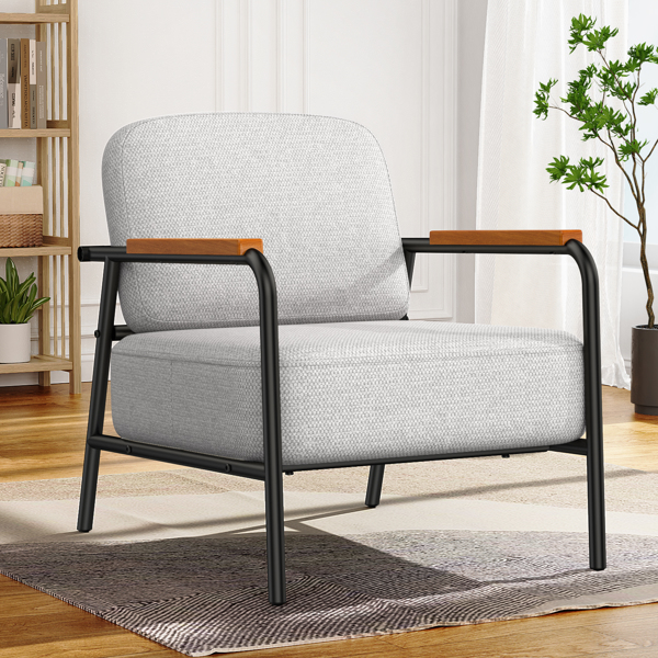 Mid-Century Accent Chair for Living Room - Back Lumbar Support, Upholstered Fabric Armchair with Black Metal Legs, Easy Assembly Side Chair for Bedroom, Office, Reception Room, Corner, Reading, Grey