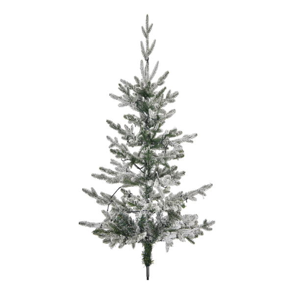 4 FT Snow Flocked Pre-lit Artificial Christmas Tree with Metal Pot Stand, Hinged Xmas Fir Tree with 120 Lights, 249 Branch Tips and Remote Control for Holiday Party Office Home, Snowy Green S001