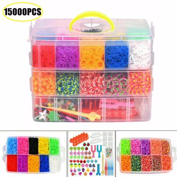 15000Pcs Kit Box+ Rubber Loom Bands Children Mult-color Make Woven Bracelet