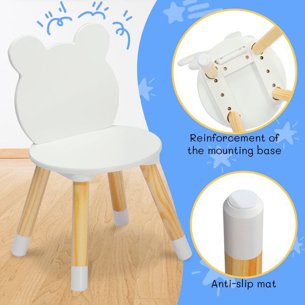 Kids Wood Table and Chairs Set, Toddler Play Table with 2 Chairs, 3 Pieces Children Multi-Activity Round Table for Play Art Craft Reading Learing Eating, White