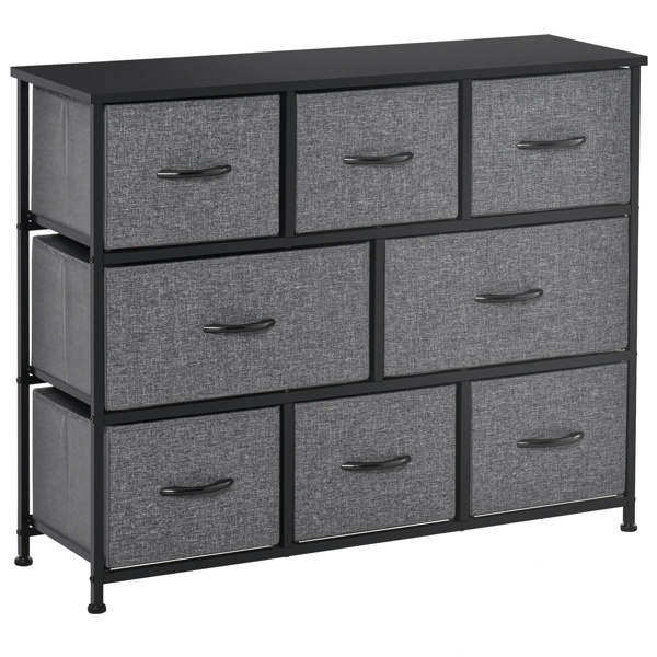 3-layer fabric drawer cabinet with 8 drawers in dark gray