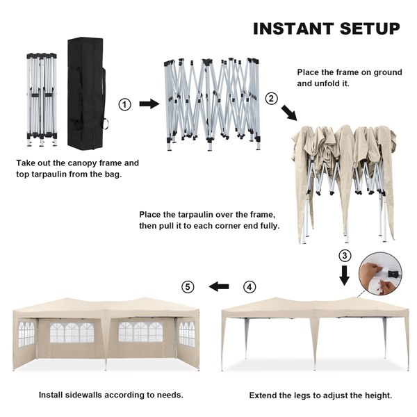 10×20 Party Tent Wedding Patio Gazebo,with 6 Removable Sidewalls & Carry Bag The Pop Up Canopy Tent, Anti-UV All Season Wind Waterproof Commercial Outdoor Wedding BBQ Events Party Tent