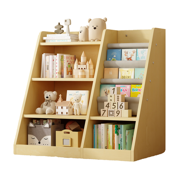 Wooden Toy Storage Organizer Cabinet Natural/ Wood Kids Bookshelf  Children Bookcase Toddler Baby Sling Book Rack Adjustable Shelf for Playroom Bedroom Nursery Hallway School Kindergarten Living room