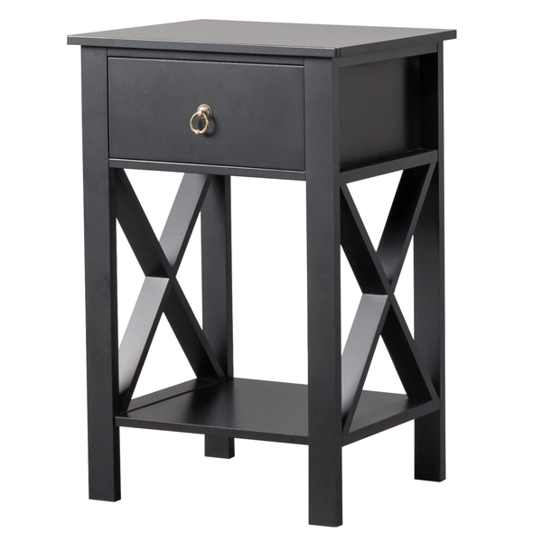 2PCS Side Intersection Style Bedside Table Coffee Table with Two-layer Drawer Black