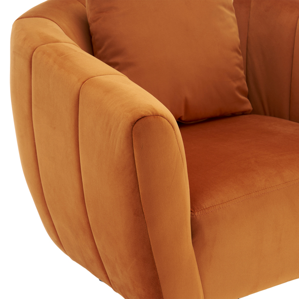 360° Swivel Accent Chair, Modern Velvet Fabric Living Room Armchair, Comfy Wide Upholstered with Fluffy Cushion and Metal Legs, Barrel Chairs for Living Room, Lounge, Office Burnt orange