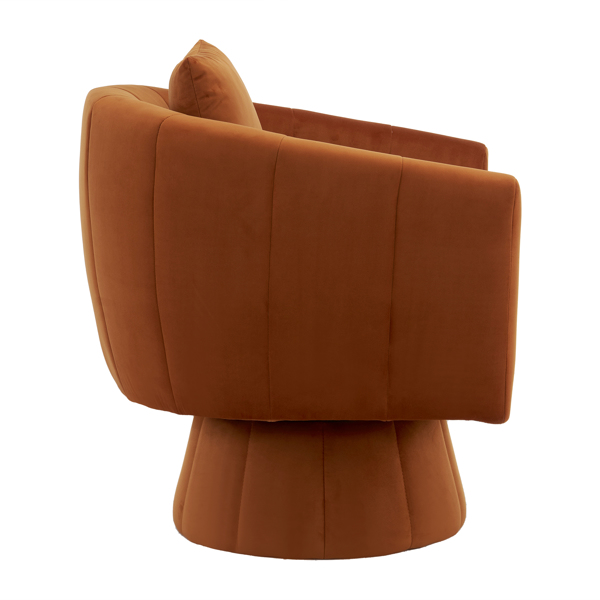 360° Swivel Accent Chair, Modern Velvet Fabric Living Room Armchair with Fluffy Cushions, Comfy Wide Upholstered, Barrel Accent Chairs for Living Room, Bedroom, Lounge, Office Burnt orange