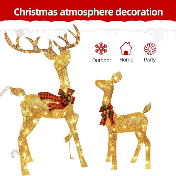 5Ft Lighted Christmas Deer 3 Set with 210 Lights, Large Outdoor Yard Reindeer Holiday Decoration,Lighted Deer Set for Indoor Christmas Decor