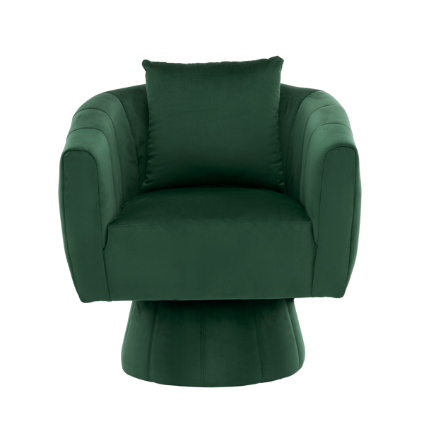 360° Swivel Accent Chair, Modern Velvet Fabric Living Room Armchair with Fluffy Cushions, Comfy Wide Upholstered, Barrel Accent Chairs for Living Room, Bedroom, Lounge, Office Green