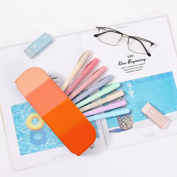 4-piece pencil case, pencil case, silicone waterproof pencil case, suitable for school office supplies