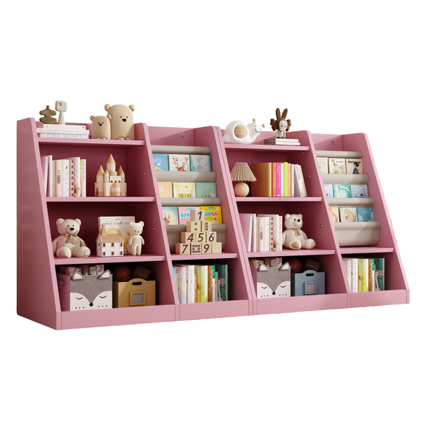 Pink Wooden Toy Storage Organizer Cabinet Kids Bookshelf  Children Bookcase Toddler Baby Sling Book Rack Adjustable Shelf for Playroom Bedroom Nursery Hallway School Kindergarten Living Room