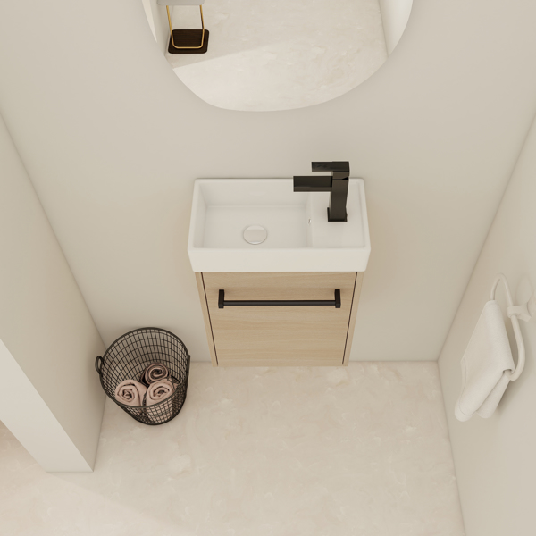 16'' Floating Wall-Mounted Bathroom Vanity with Ceramic Sink & Soft-Close Cabinet Door, For Small Bathroom