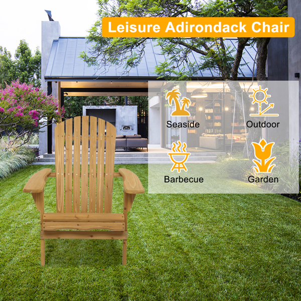 【Replace 57738306】Folding Wooden Adirondack Lounger Chair with Natural Finish