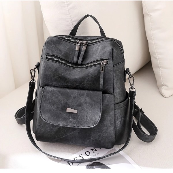 PU Leather Backpack Purse for Women Casual Handbag Ladies Shoulder Bags Black