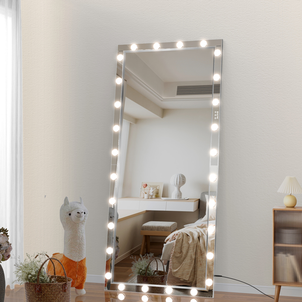 Hollywood LED Full Body Mirror with Lights Extra Large Full Length Vanity Mirror with 3 Color Mode Lights, Vertical Horizontal Hanging Aluminum Framed Mirror, 72 x 36 Inch, Silver