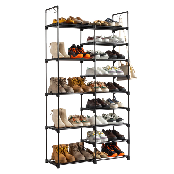 FCH Double row 9 layers with handles Non-woven shoe rack Iron pipe + PP pad + plastic 85.7*29.8*158cm Black