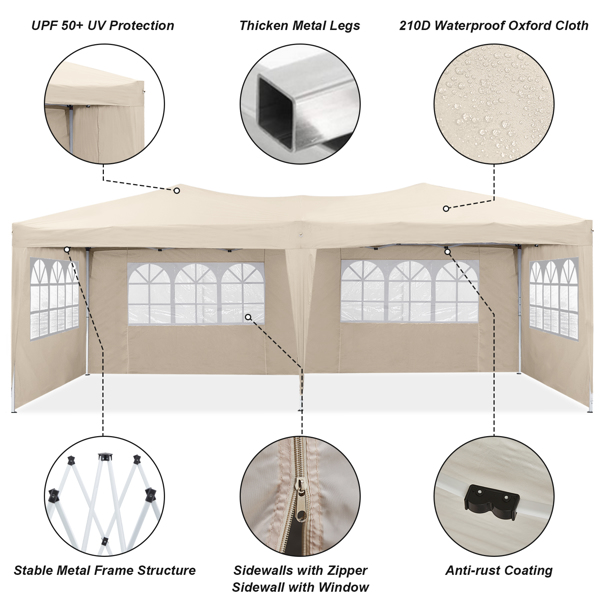 10×20 Party Tent Wedding Patio Gazebo,with 6 Removable Sidewalls & Carry Bag The Pop Up Canopy Tent, Anti-UV All Season Wind Waterproof Commercial Outdoor Wedding BBQ Events Party Tent