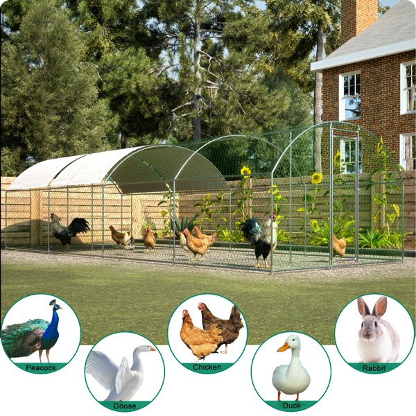 26'x9'x6'Large Metal Chicken Coop,Walk-in Poultry Cage,Chicken Run with Waterproof Cover,Outdoor Backyard Farm,Chicken Rabbits Duck Run Pen,Easy to Assemble And Clean