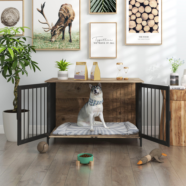 Wooden Dog Crate Furniture Large/Medium Dog, Dog Kennel Furniture Large Breed, Indoor Dog Cage Furniture Style with 2 Doors