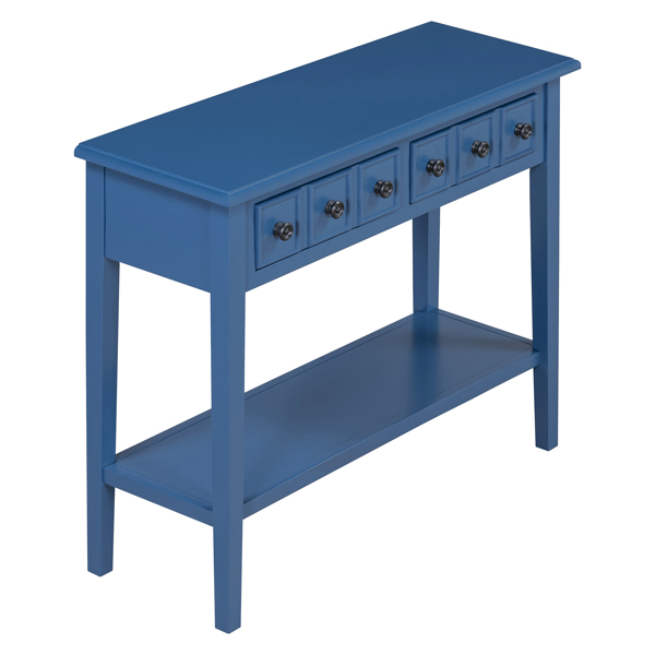 Rustic Console Table with Open Shelf, Rubber Wood Legs, Ideal for Entryways, Living Rooms, and Hallways (Navy)