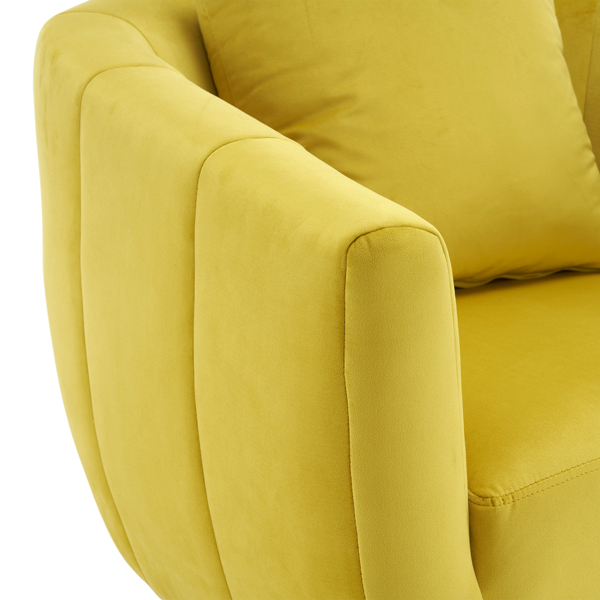 360° Swivel Accent Chair, Modern Velvet Fabric Living Room Armchair, Comfy Wide Upholstered with Fluffy Cushion and Metal Legs, Barrel Chairs for Living Room, Lounge, Office Yellow