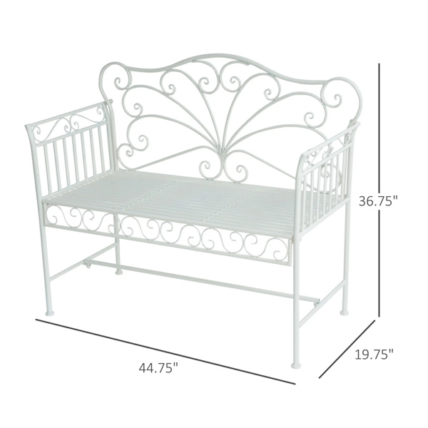 White Garden Bench,Outdoor Patio Bench with Armrests