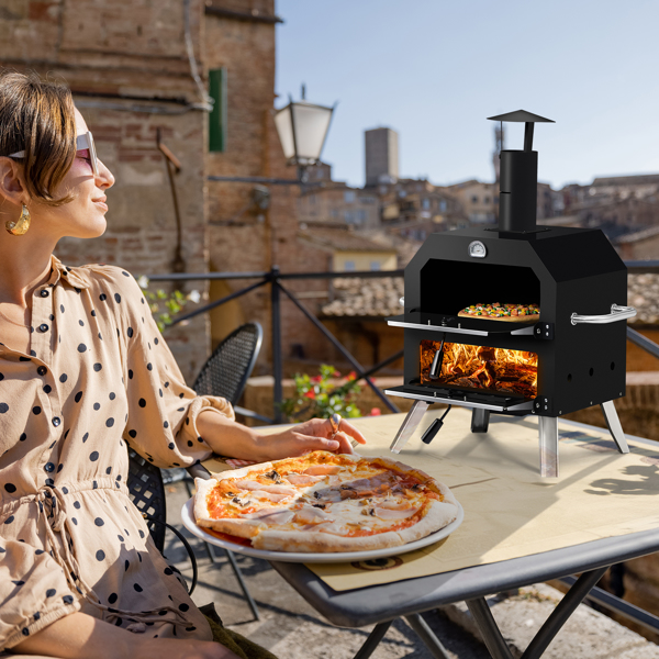 Outdoor Pizza Oven Wood Fired 2-Layer Pizza Ovens Outside Pizza Maker with Stone, Removable Cooking Rack for Camping Backyard BBQ