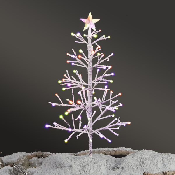 4ft With Stars On Top, Snowy Fir Shape, Plastic Material, 80 Lights, Warm Colors, Four Colors, 8 Modes With Remote Control, 80 Branches, Indoor Tree Lights, White