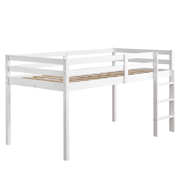 FCH Elevated Cross Bracing Straight Ladder Twin Pine Wooden Bed White