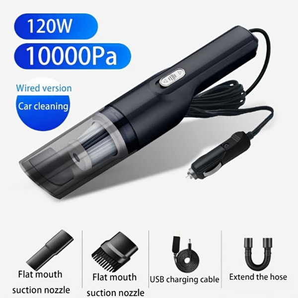 Home Car Vacuum Cleaner, 120W 12000Pa Rechargeable Handheld Wired Charging Multi-function Cleaning Accessories For Car Interior home