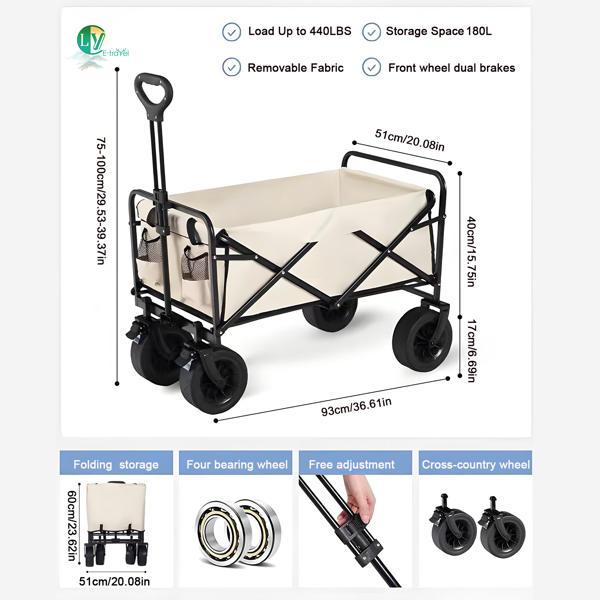 Wagon,Heavy Duty Garden Cart with All Terrain Wheels,Collapsible Folding Wagon Cart,Portable Large Capacity Utility Wagon Cart for Camping Fishing Sports Shopping