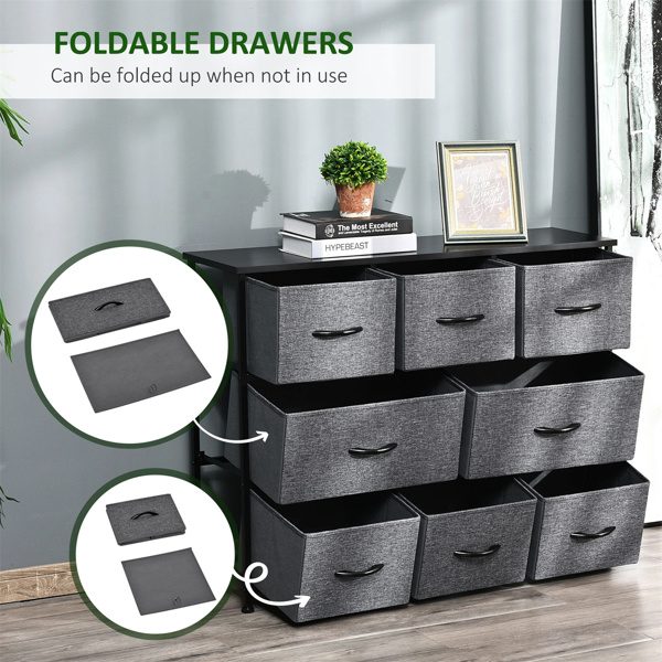 3-layer fabric drawer cabinet with 8 drawers in dark gray