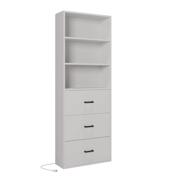 FCH 3-layer with 2 USB 2 plugs US standard 3 drawers Triamine board 60*23.5*180cm display cabinet white