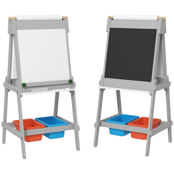 Easel for Kids, Art Easel w/ Paper Roll, Double Sided Whiteboard  Gray