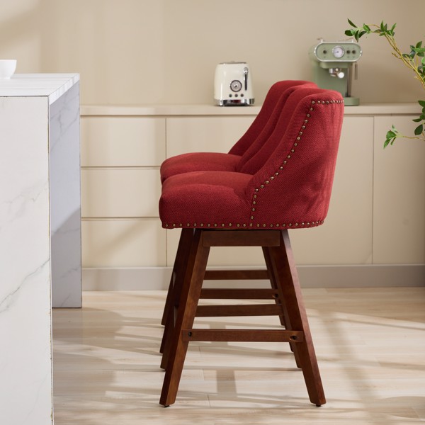 Counter Height Swivel Barstools, 26'' H Seat Height Upholstered Bar Stools Set of 2, Fabric in Wine Red