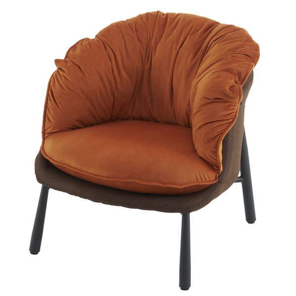 Velvet Accent Chair Barrel Chair with Metal Legs Modern Comfy Armchair Accent Reading Chair for Living Room, Bedroom, Study Room, Home Office Burnt Orange