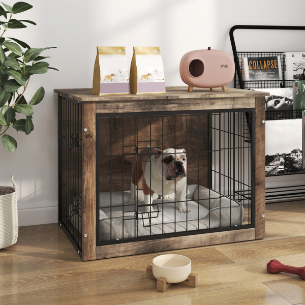 Dog Crate Furniture , Medium Wooden Dog Crate with Double Doors, Dog Furniture, Indoor Dog Kennel,  Medium