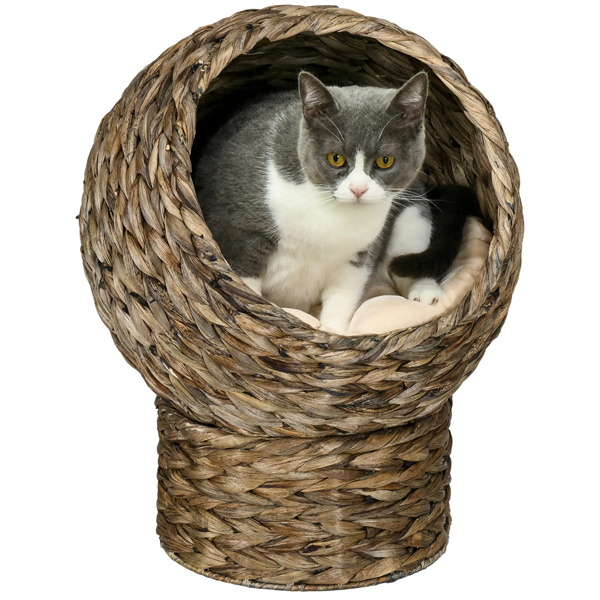 23.5" H grey cat bed with upholstered, cat basket bed cat house