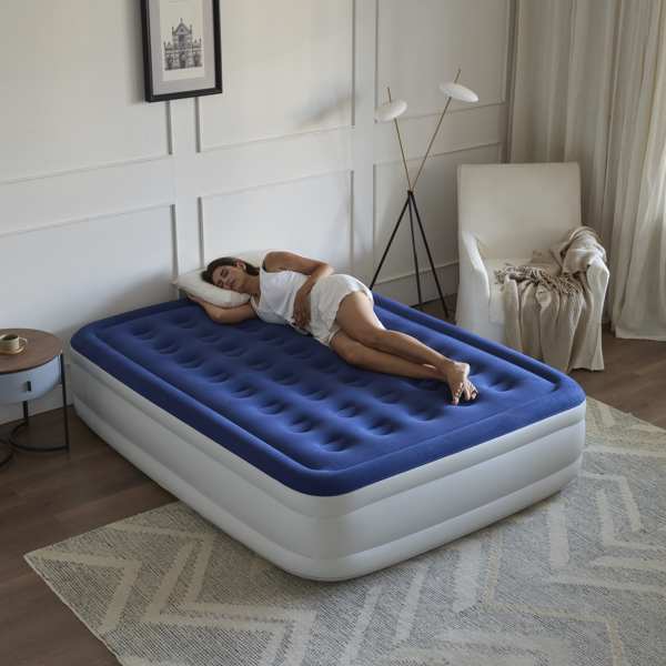 (Full)1 PC Pillow Top Plush Queen Air Mattress With Built-in High-Speed Pump Best For Home or Outdoor(Prohibited temu, no shipments on weekends)