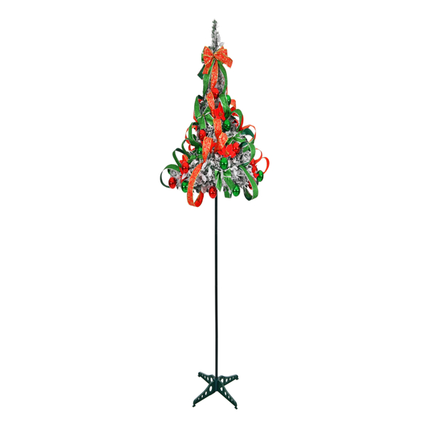 6 FT Snow Flocked Pre-lit Artificial Pop Up Christmas Tree with 150 Warm Lights and Red & Green Ornaments for Home Office Store Holiday Deco S001