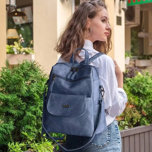 PU Leather Purse Backpack for Women, Handbag Backpack Purse Shoulder Bags Blue