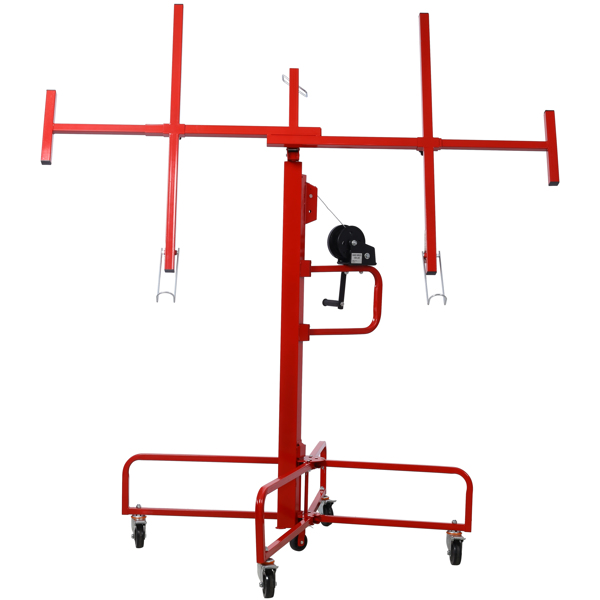 Drywall Lift Panel 16' Lift Drywall Panel Hoist Jack Lifter Jack Rolling Caster Wheel Sheetrock Drywall Lift Construction Tools,150-lb. Capacity, 4ft. x 16ft. Max. Sheet Size ,red